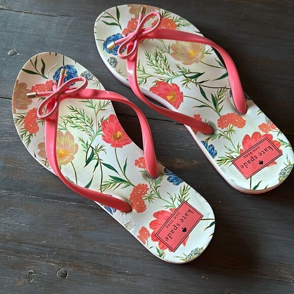 Kate Spade Pink Floral Flip Flops 7/8 - Picture 3 of 6
